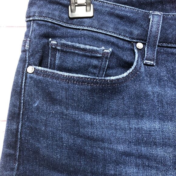 PAIGE CINDY JEANS Stretch Dark Wash Cropped Straight Leg  Raw Hem Size 33 EUC - Picture 2 of 6